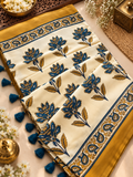 Elegant Cream & Mustard Yellow Floral Hand Block Printed Modal Silk Saree
