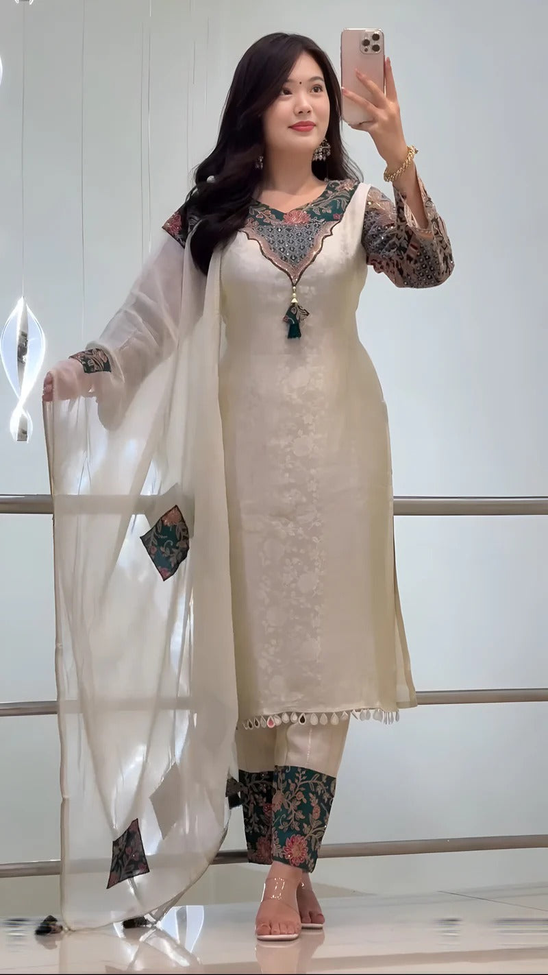 VERY GORGEOUS PURE BANARASI SILK ZARI WEAVING SUIT SET