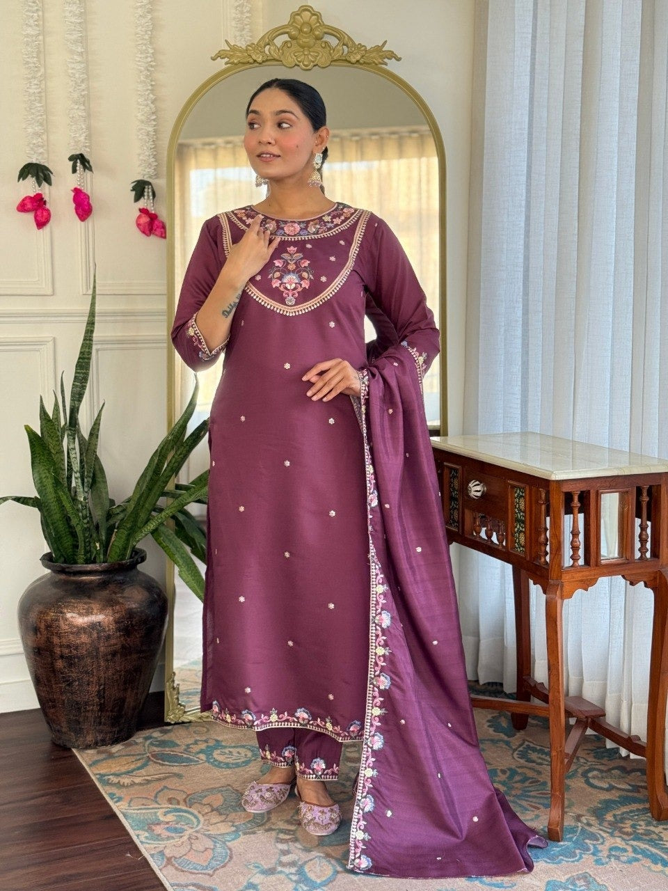 Stylish Party Wear Embroidered Suit Set with Dupatta