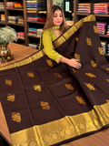 Very Attractive Brown Soft Banarasi Silk Saree with Designer Blouse Piece