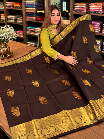 Very Attractive Brown Soft Banarasi Silk Saree with Designer Blouse Piece