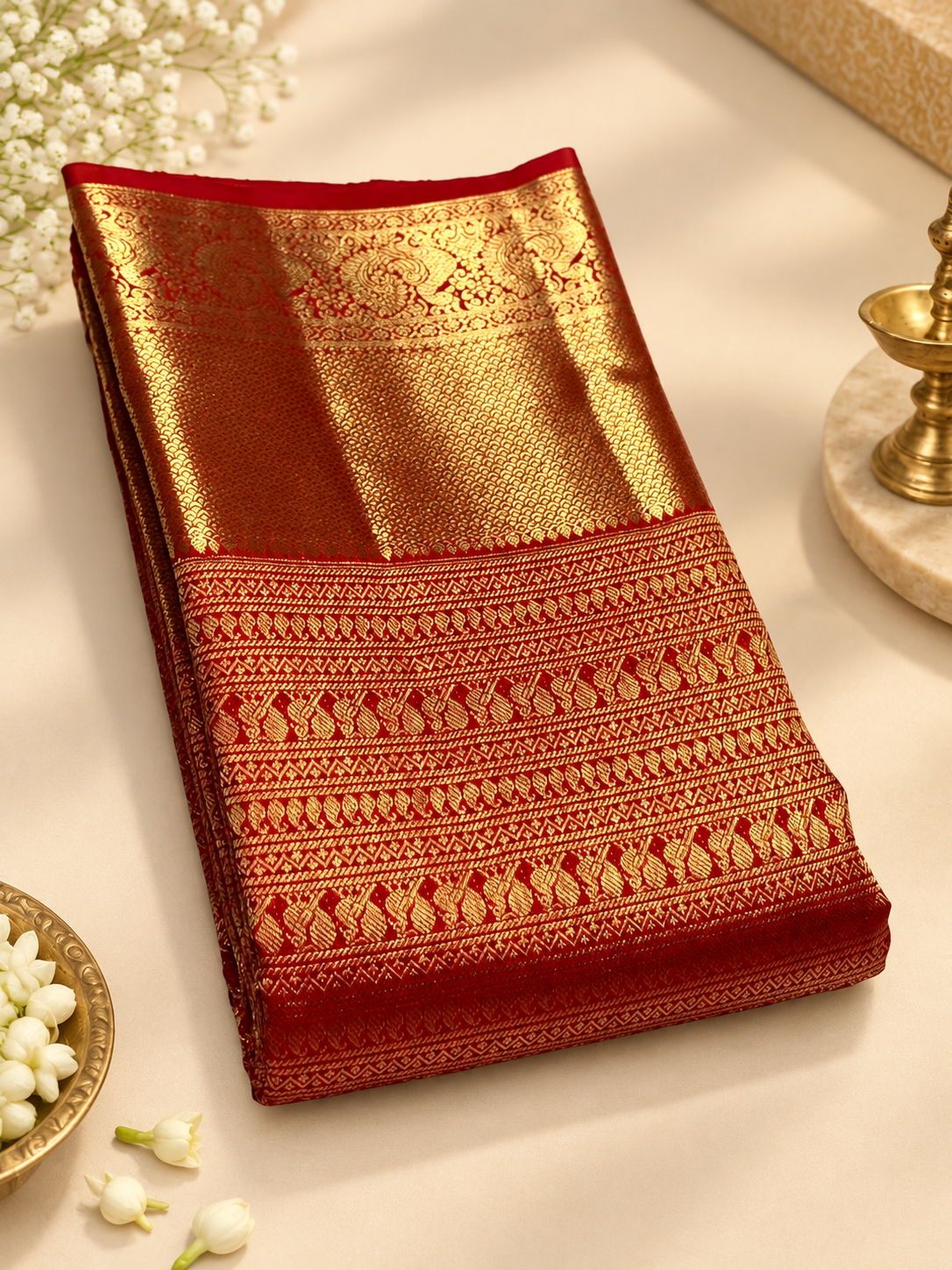 Festive Red Soft Banarasi Silk Saree With Smart Blouse Piece