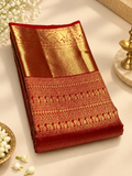 Festive Red Soft Banarasi Silk Saree With Smart Blouse Piece