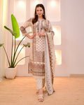 Elegant Cream Heavy Muslin Digital Printed Suit Set with Delicate Lace Work