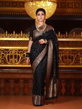 Outstanding Black Soft Banarasi Silk Saree with Heavy Zari Border
