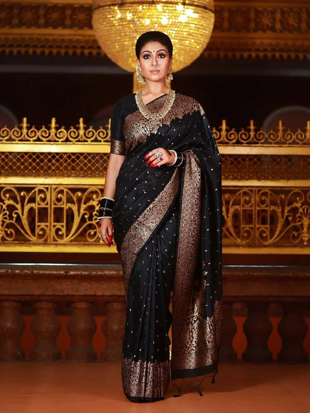 Outstanding Black Soft Banarasi Silk Saree with Heavy Zari Border