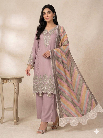 Elegant Star Georgette Embroidered Salwar Suit with Multicolor Chevron Dupatta