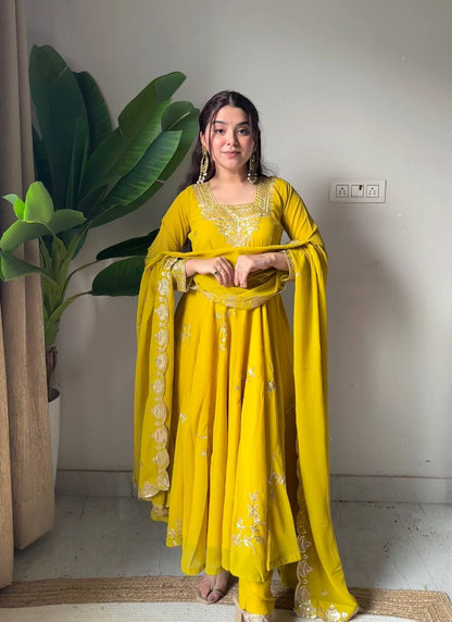 Designer Yellow Fox Georgette Anarkali Suit Set
