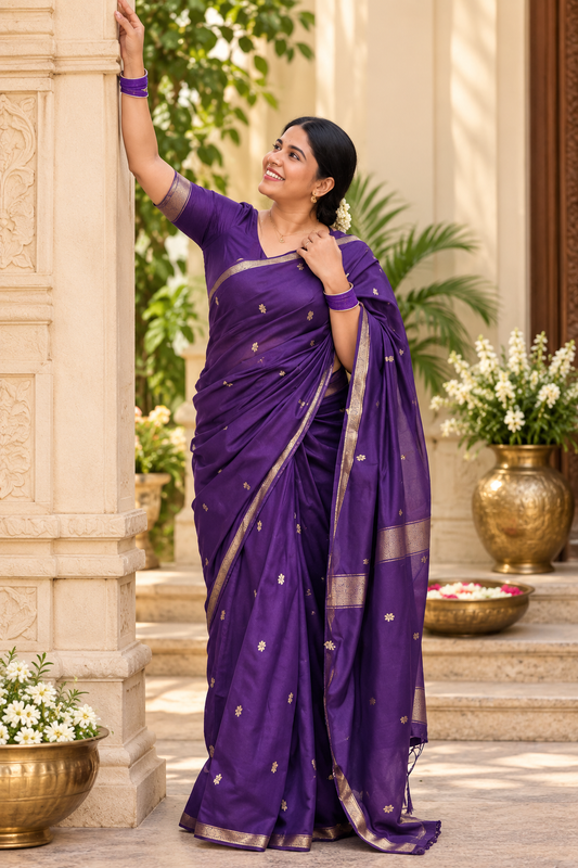 Royal Purple Maheshwari Soft Cotton Silk Festive Saree