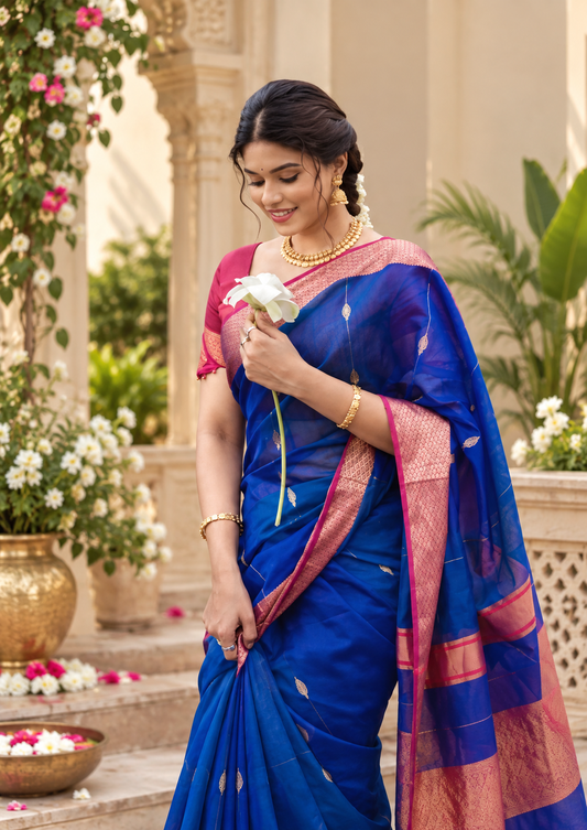 Royal Blue Handwoven Soft Cotton Silk Saree