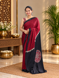 Beautiful Maroon Striped Hand Block Printed Modal Silk Saree