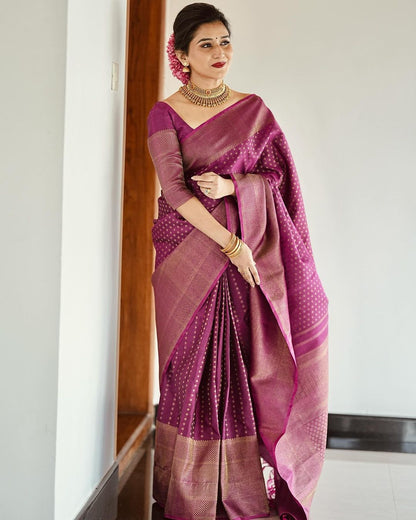 Purple Banarasi Classy Silk Saree With Copper Zari - Jacquard Blouse
