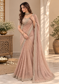 New Designer Rose Gold Tissue Salsa Crush Saree