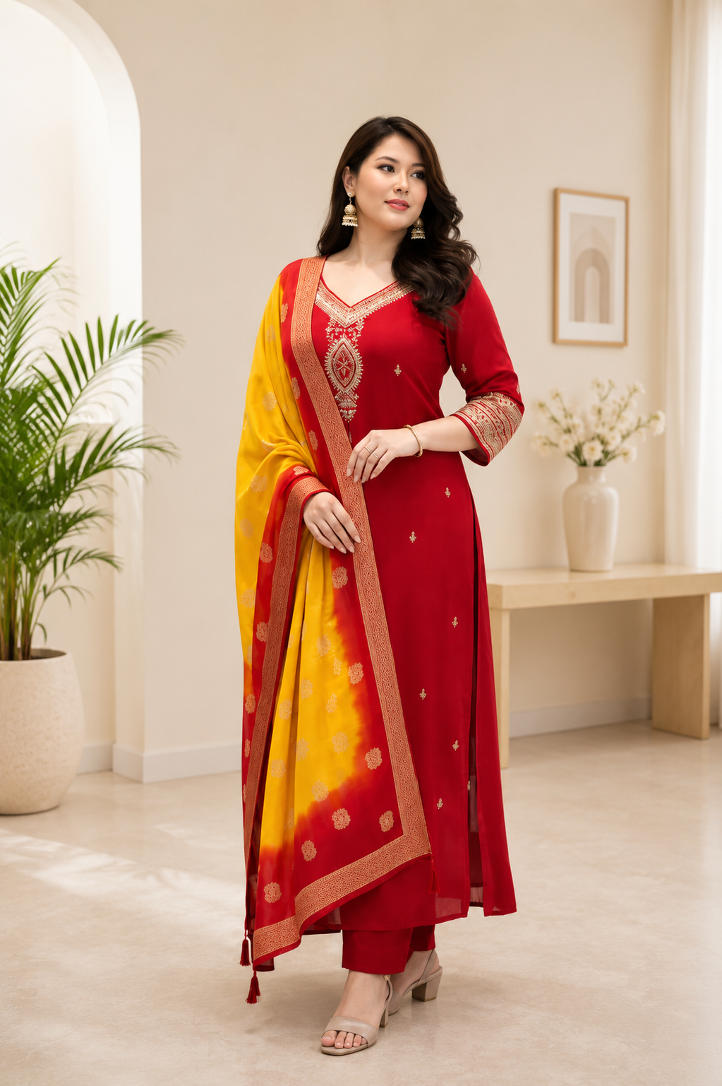 Very Attractive Berry Silk Suit Set with Kanjivaram Dupatta