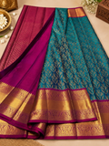 Attractive Rama Woven Soft Banarasi Silk Saree with Gold Zari Floral Jaal