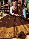 Luxurious Chocolate Brown Soft Silk Saree with Rich Gold Zari Weaving