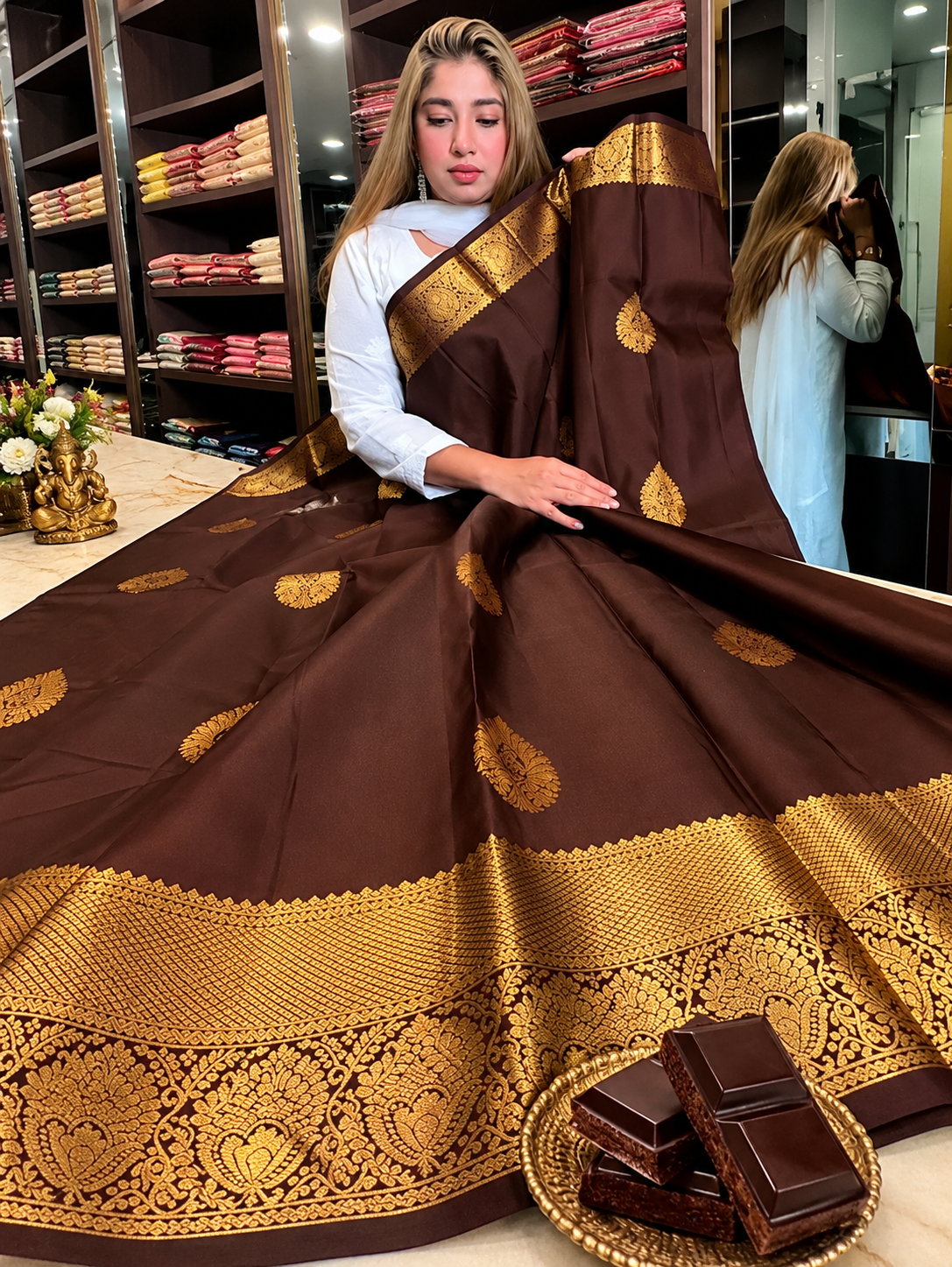 Luxurious Chocolate Brown Soft Silk Saree with Rich Gold Zari Weaving
