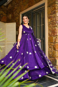 Royal Purple Fendy Silk Embroidered Anarkali Gown Set with Palazzo and Dupatta