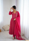 Vibrant Rani Pink Crunchy Silk Anarkali Suit Set with Floral Embroidery