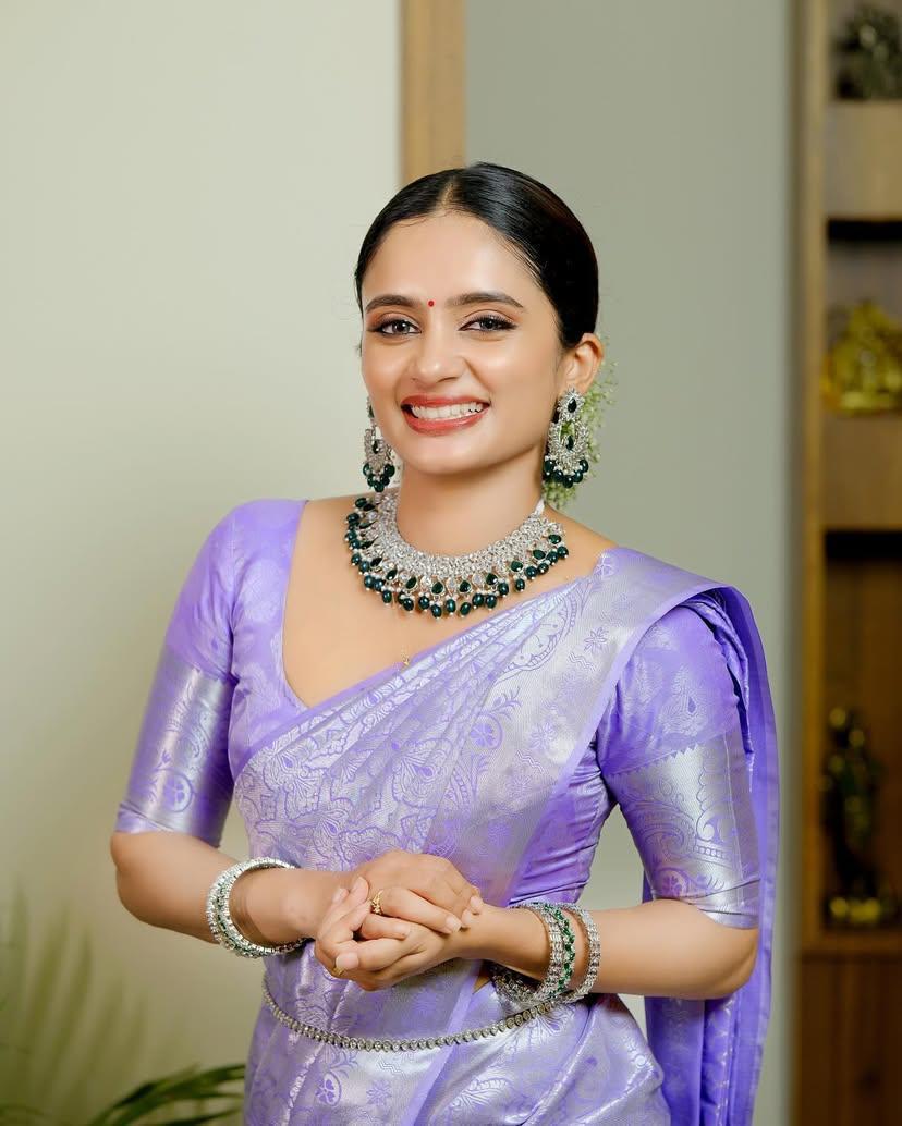 PURPLE COLOR SILK BLEND SAREE WITH BLOUSE