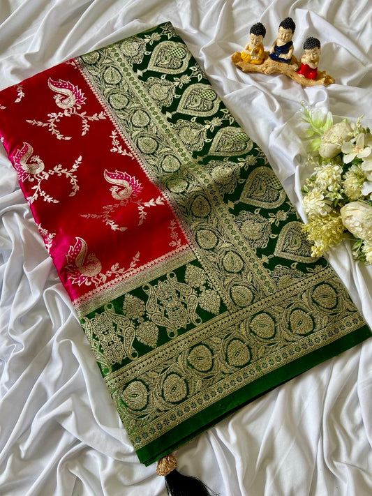 Royal Red Pure Banarasi Silk Bridal Saree | Royal Gold Zari Weaving