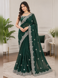 Elegant Emerald Green Fendy Silk Saree