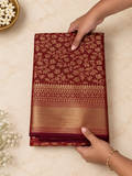 Royal Maroon Gold Zari Woven Banarasi Silk Saree With Transcendent Blouse Piece