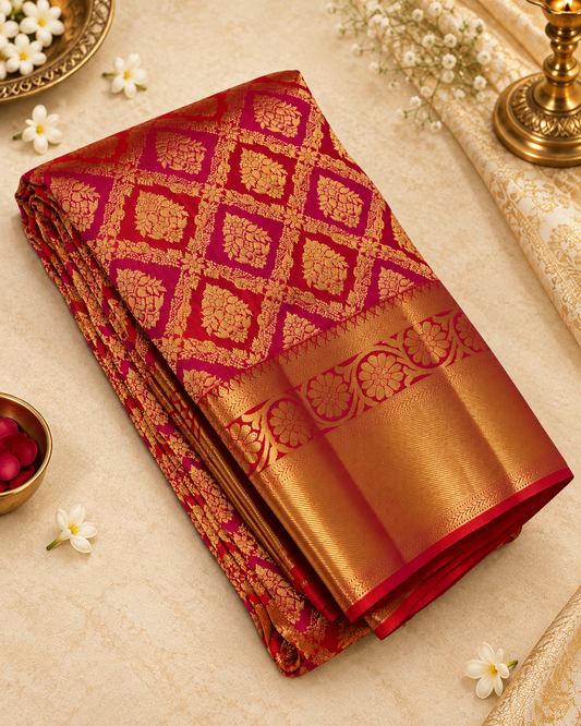 Red Woven Soft Banarasi Silk Saree with Imaginative Blouse Piece