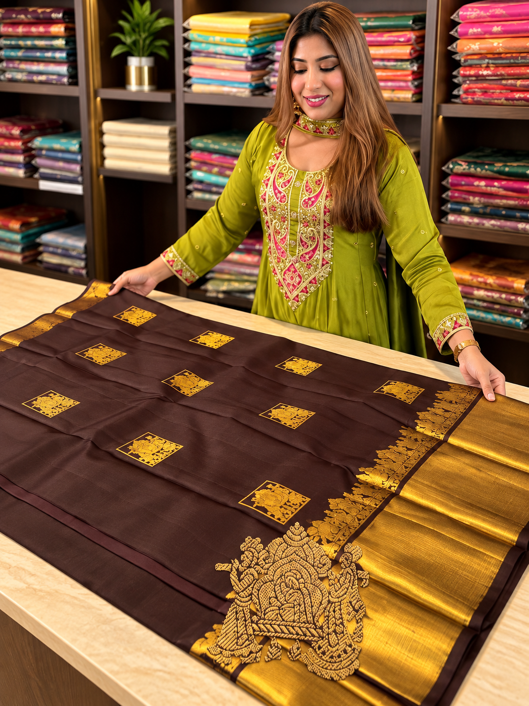 Elegant Brown Soft Banarasi Silk Saree with Snappy Blouse Piece