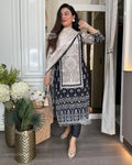 Premium Black and White Chinon Silk Salwar Suit with Premium Diamond Hand Work