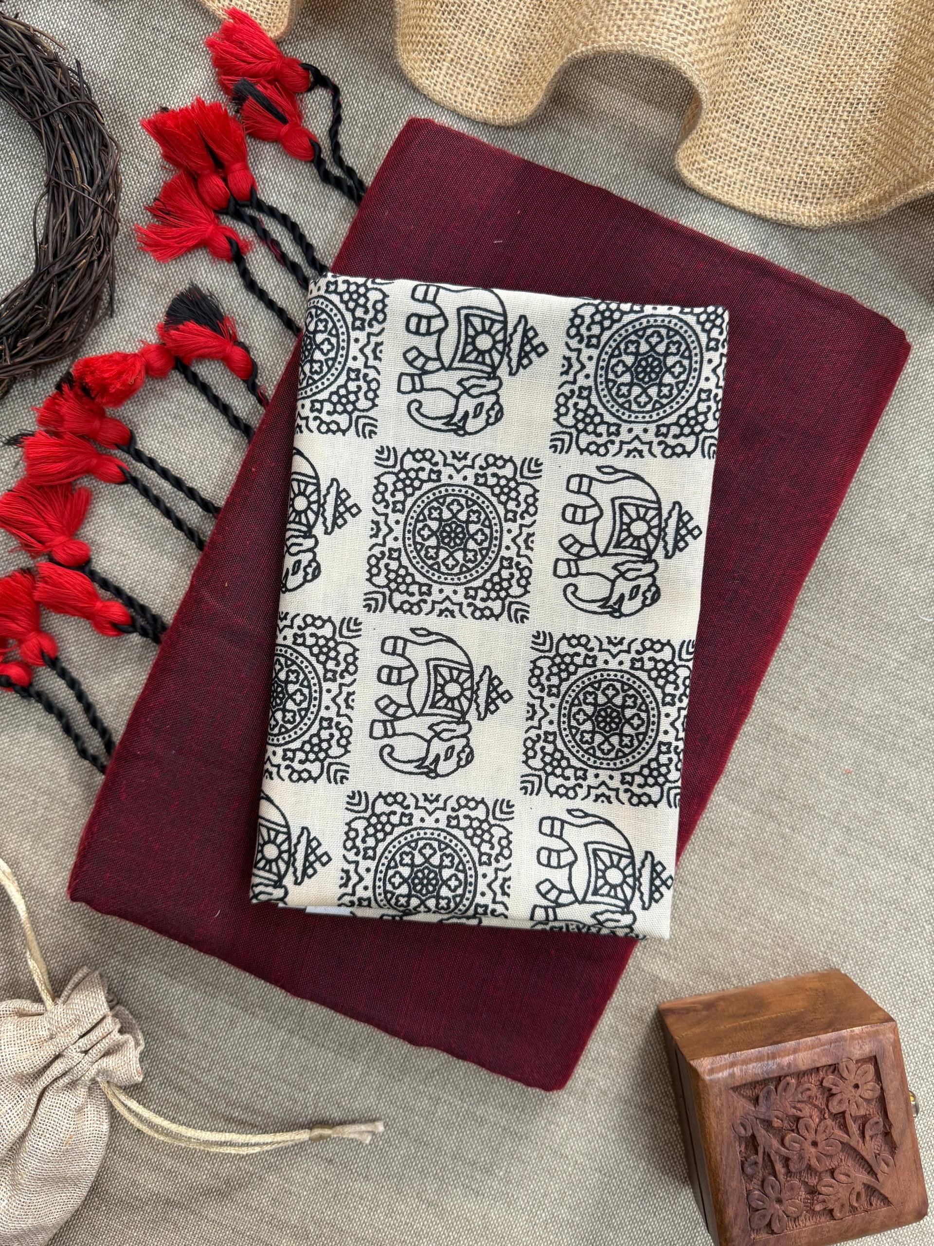 ATTRACTIVE - MAROON HANDLOOM COTTON SAREE WITH PRINTED BLOUSE