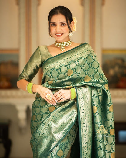 Attractive Green Soft Silk Saree With Captivating Blouse Piece