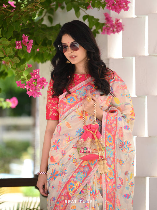 Banarasi Silk Saree With Kashmiri Weaving Work