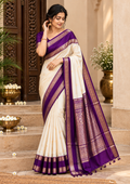 Traditional Cream Kanjivaram Festive Soft Silk Saree
