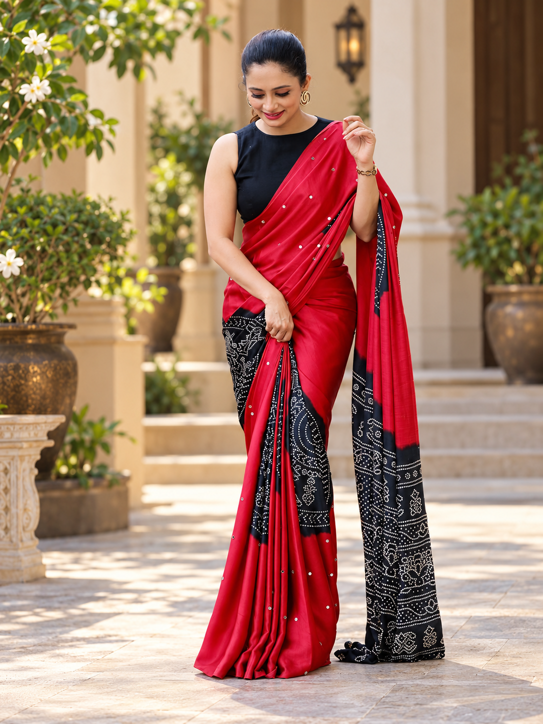 Elegant Festive Red Gajji Silk Saree With Real Mirror Work
