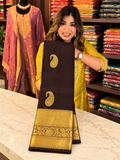 Elegant Coffee Brown Gold Zari Soft Banarasi Silk Saree With Glowing Blouse Piece