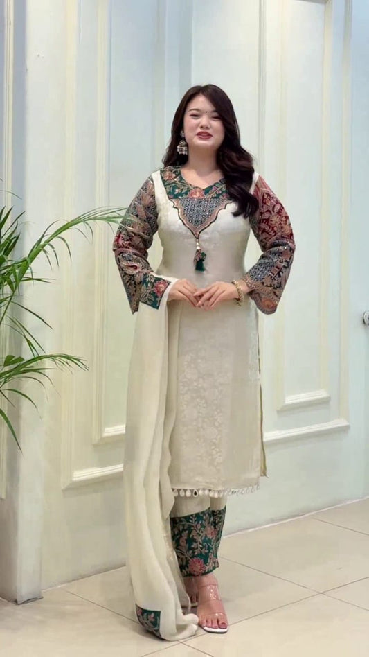 VERY GORGEOUS PURE BANARASI SILK ZARI WEAVING SUIT SET