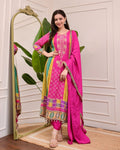 New Designer Multi Printed Muslin Suit Set with Dupatta