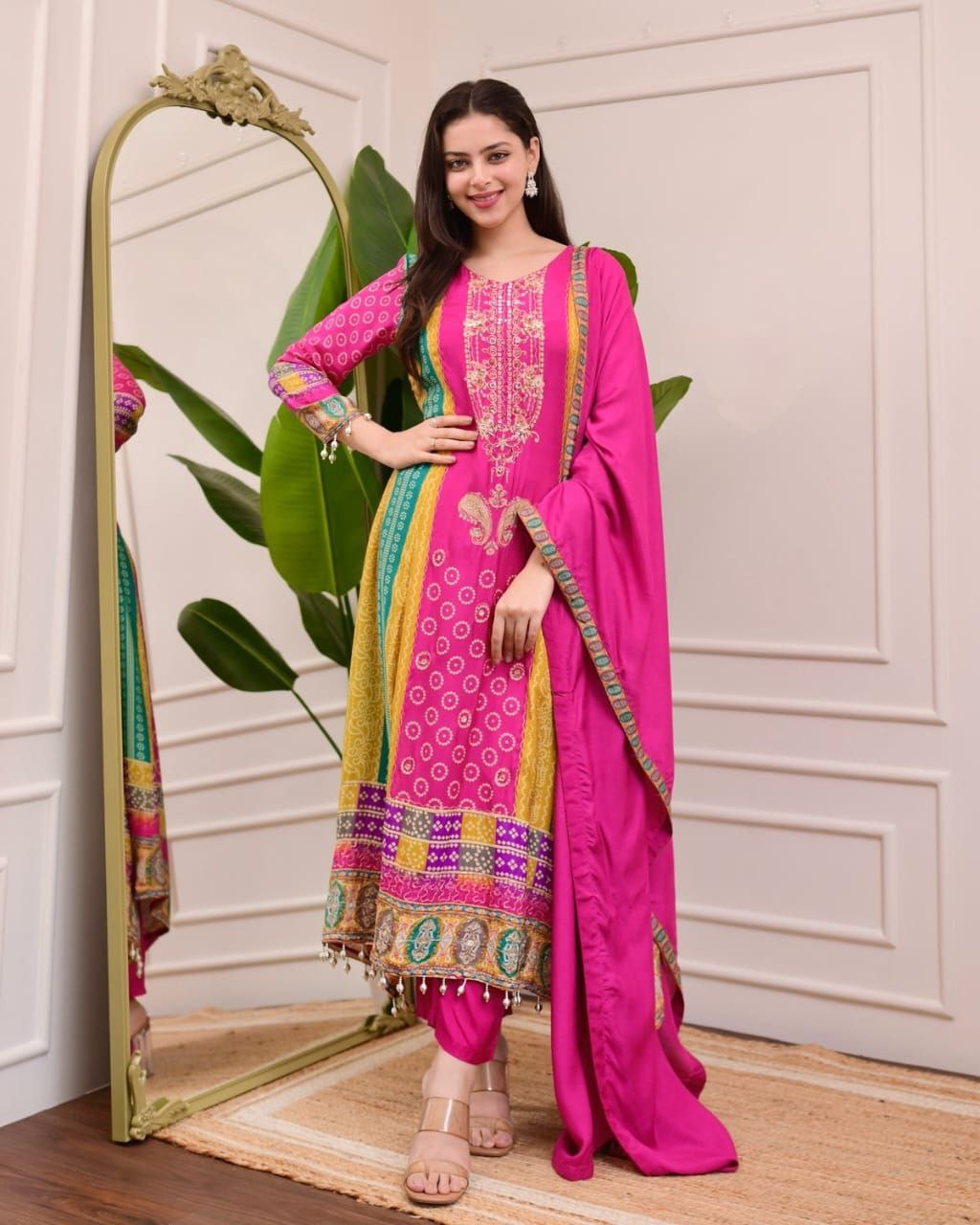 New Designer Multi Printed Muslin Suit Set with Dupatta