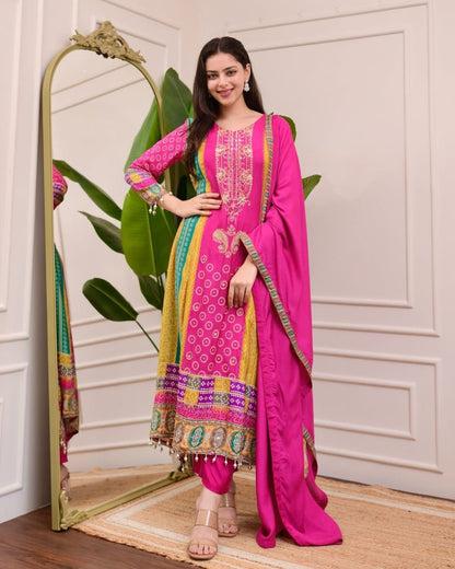 New Designer Multi Printed Muslin Suit Set with Dupatta