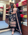 Elegant Black Chinon Silk Embroidered Salwar Suit with Fancy Mirror Work