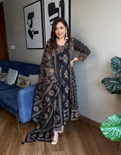 New Arrival Ajarakh Print Anarkali Suit Set