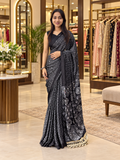 Elegant Black Gajji Silk Saree with Traditional Mirror Work Border