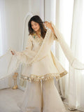 Tebby Organza Silk Peplum Sharara Set with Real Mirror Work Border