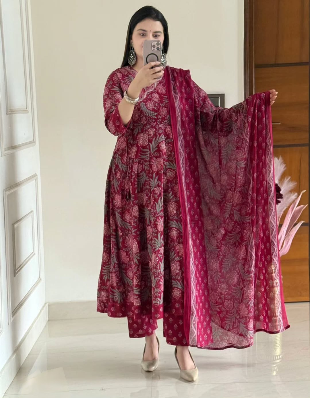 ELEGANT ANARKALI STYLE PURE COTTON SUIT SET