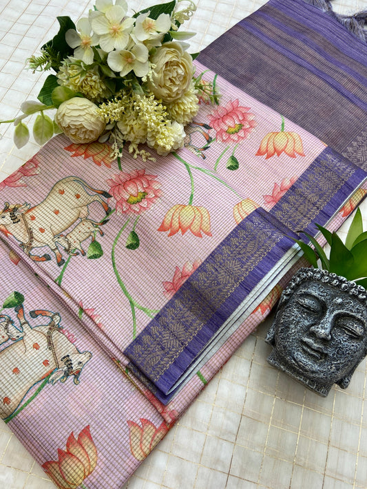 Ridhima - Blush Pink Pichwai Print Soft Tussar Silk Saree