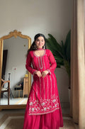Premium Rani Pink Georgette Sharara Suit with Heavy Sequin Embroidery Work