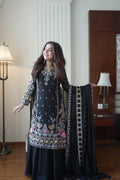 Elegant Black Fox Georgette Designer Suit Set With Embroidery Dupatta