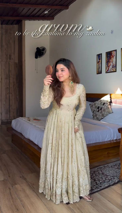 New Designer Crunchy Silk Embroidery Anarkali Suit Set