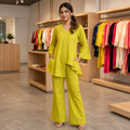 New Designer Lime Green Embroidered Cotton Co-ord Set